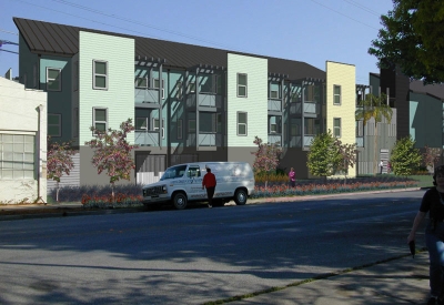 Exterior rendering of Lenzen Square in San Jose, California.