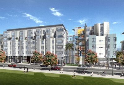 Exterior street rendering for Channel Lofts.