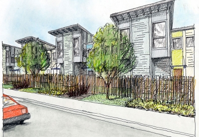 Sketch of Magnolia Row in West Oakland, California on 32nd Street.