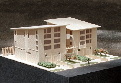 Model of two townhouses for Magnolia Row in West Oakland, California.