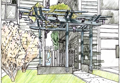 Sketch of a trellis for Magnolia Row in West Oakland, California.