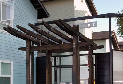 Entry gate at Linden Court in Oakland, California.