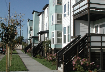 Stoops at Linden Court in Oakland, California.