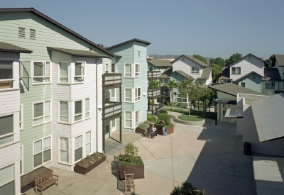 Courtyard at Linden Court in Oakland, California.