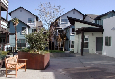 Courtyard at the townhouses of Linden Court in Oakland, California.