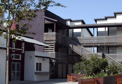 Courtyard at Linden Court in Oakland, California.