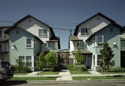 Exterior view of the townhouses at Linden Court in Oakland, California.