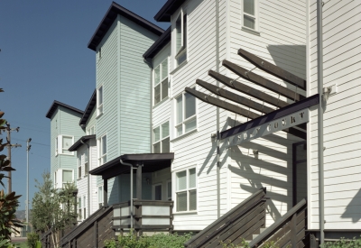 Linden Street entry and stoops at Linden Court in Oakland, California.