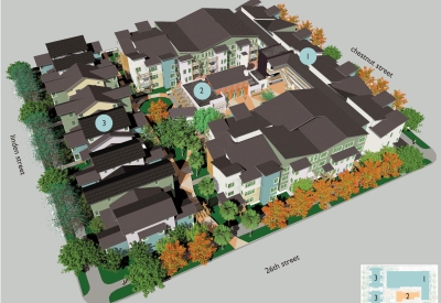 Rendered site plan for Linden Court in Oakland, California.