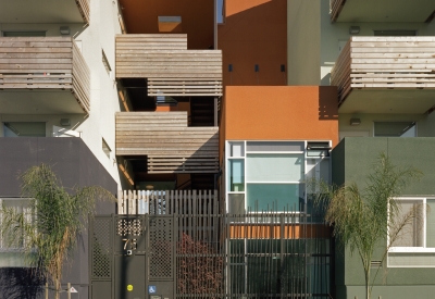 Front gate entrance to Folsom-Dore Supportive Apartments in San Francisco, California.