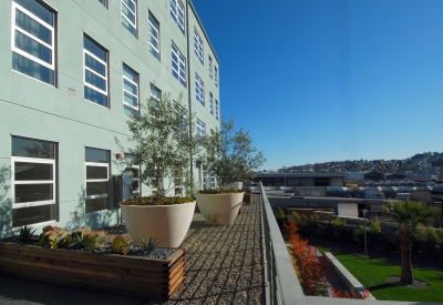 Private terraces at 888 Seventh Street in San Francisco.