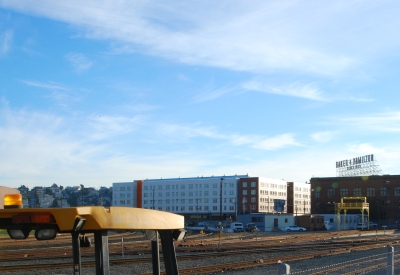 View of 888 Seventh Street in San Francisco from the Caltrain yards 