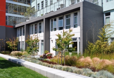 Exterior detail of the townhouses at 888 Seventh Street in San Francisco.