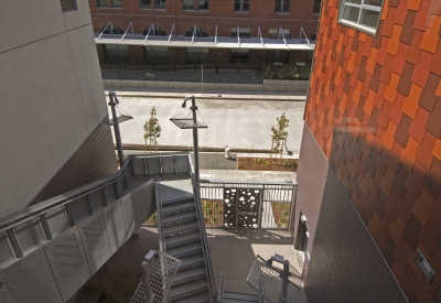 Looking down to the townhouse entrance at 888 Seventh Street in San Francisco.