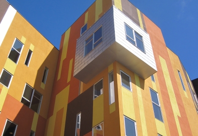 Detail of the exterior of Armstrong Place Senior in San Francisco.