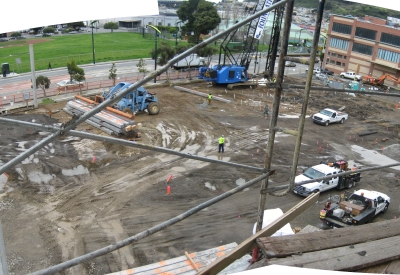 Panoramic view of the construction site atArmstrong Place Senior in San Francisco.
