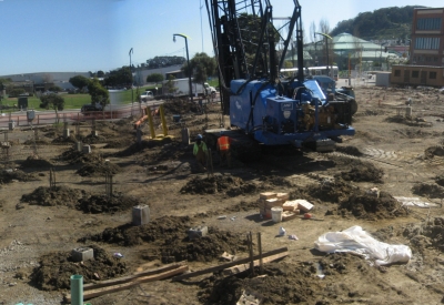 Panoramic view of the construction site at Armstrong Place Senior in San Francisco.