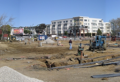 Panoramic view of the construction site at Armstrong Place Senior in San Francisco.