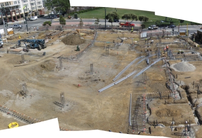Panoramic view of the construction site at Armstrong Place Senior in San Francisco.