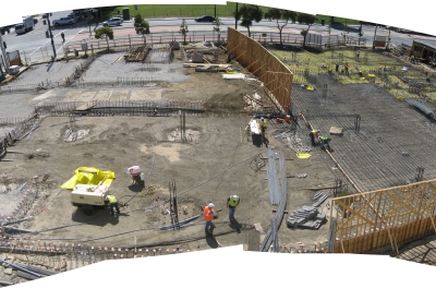Panoramic view of the construction site at Armstrong Place Senior in San Francisco.