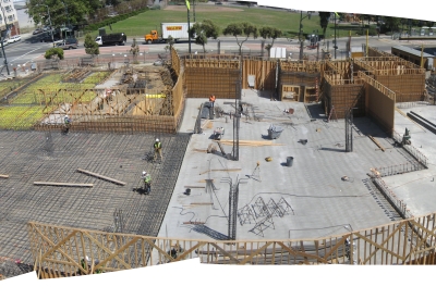 Panoramic view of the construction site at Armstrong Place Senior in San Francisco.