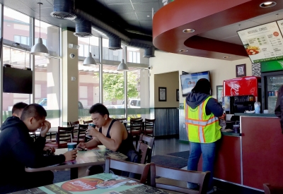 Interior of Wing Stop located at one of the retail spaces at Armstrong Place Senior in San Francisco.