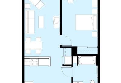 Unit plan for a one bedroom unit at Armstrong Place Senior in San Francisco.