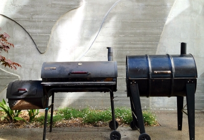 Two traditional wood fired smokers at Armstrong Place Senior in San Francisco.