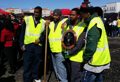 DPW construction crew starting at Dr. George Davis Senior Building in San Francisco.
