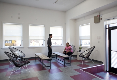 Seating area inside CHP Training Center in San Francisco.