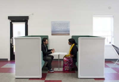 Seating area inside CHP Training Center in San Francisco.