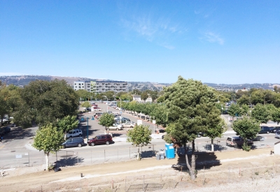 View from Coliseum BART station before the construction of  Coliseum Place, affordable housing in Oakland, Ca