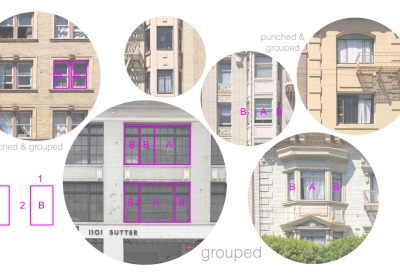 Diagram of different types of windows: punched & grouped and grouped.