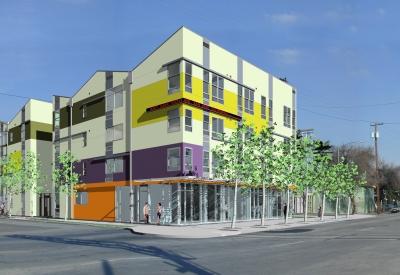 Exterior rendering of the art cafe for Art Ark in San Jose, California.