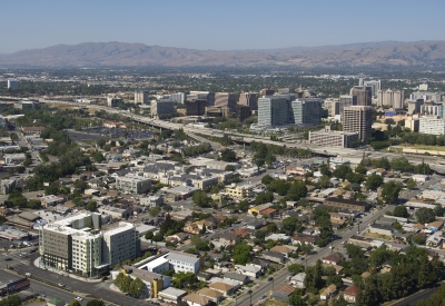 Aerial view of Delmas Park in San Jose, California.