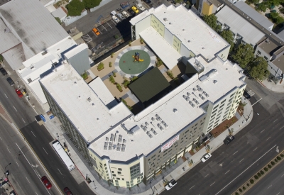 Aerial view from above Delmas Park in San Jose, California.