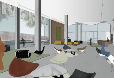 Interior rendering of the lobby for Hotel SOMA.