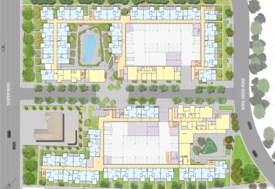 Ground level site plan for Paseo Senter in San Jose, California.