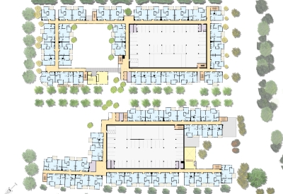 Upper level site plan for Paseo Senter in San Jose, California.