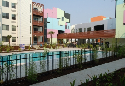 Poolside courtyard at Paseo Senter in San Jose, California.