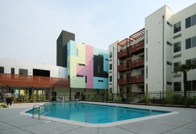 Pool courtyard at Paseo Senter in San Jose, California.