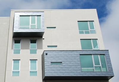 Pop-up bays on the exterior of 200 Second Street in Oakland, California.