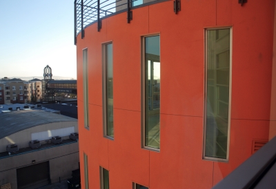 Orange round bay of 200 Second Street in Oakland, California.