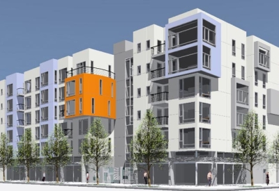 Exterior rendering of 200 Second Street in Oakland, California.