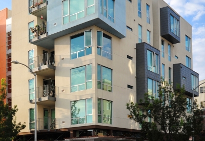 Exterior view of retail spaces at 200 Second Street in Oakland, California.