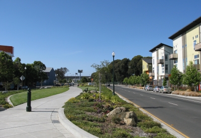 Pedestrian and walkway along West End Commons in Oakland, Ca.