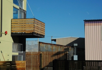 Exterior of townhome balcony at West End Commons in Oakland, Ca.