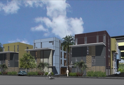 Exterior rendering of Blue Star Corner in Emeryville, Ca.