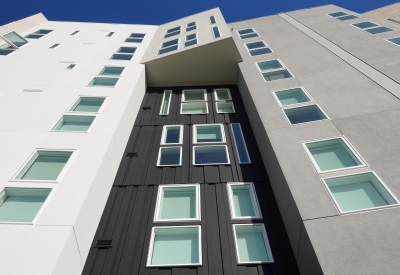 Detail of exterior facade at Potrero 1010 in San Francisco, CA.