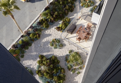 Bird's eye view of courtyard at Potrero 1010 in San Francisco, CA.